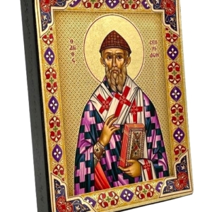 Icon of Saint Spyridon SF Series Sideview and Size, Religious Artwork