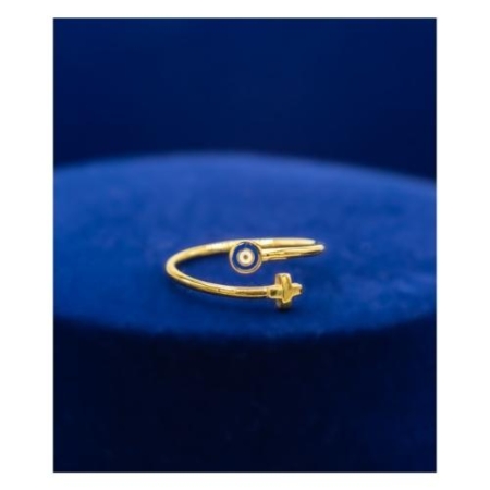 14k Gold Plated 925 Silver Adjustable Ring With Enameled Blue All Seeing Eye – Spiritual Jewelry