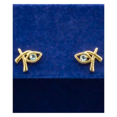 14k Gold Plated 925 Silver All Seeing Eye With European Crystal Stud Earrings– Spiritual Jewelry