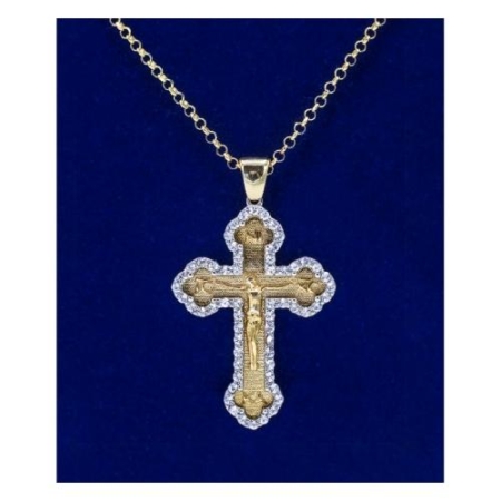 14k Gold Plated 925 Silver Crucifix 2 Inch Pendant With Cubic Zirconia 18 Inch Necklace- Spiritual Jewelry