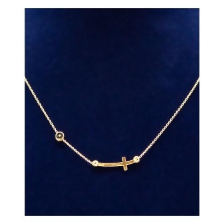 Christian Jewelry: 14k-gold-plated-sterling-silver-sideways-cross-necklace-enamel-eye-charm