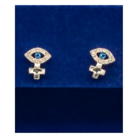 14k Gold Sterling Silver Cross Earrings With European Crystals All Seeing Eye– Spiritual Jewelry