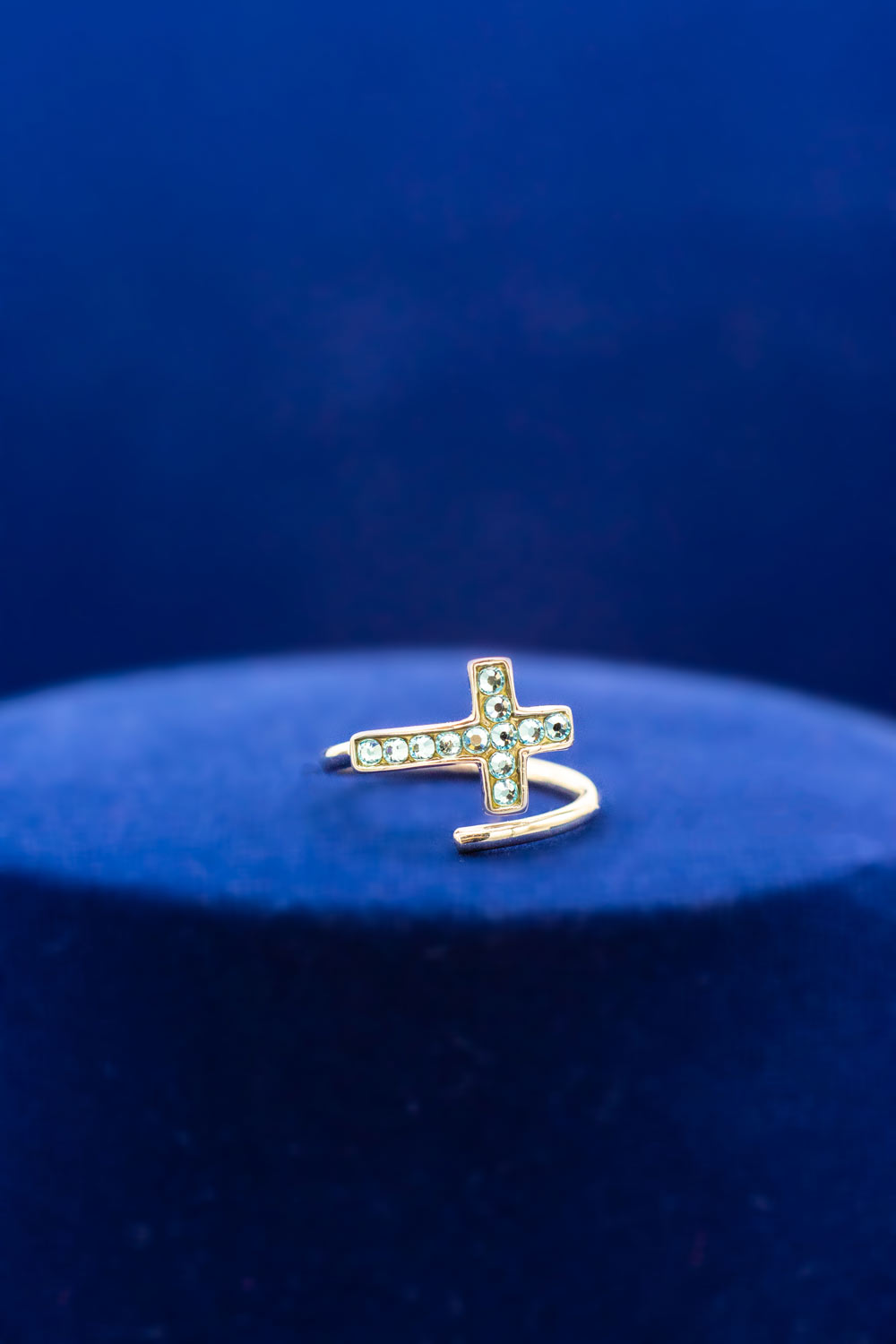 Adjustable Blue  Crystal Gold Cross Ring