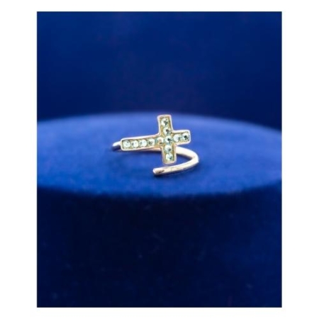 Adjustable Blue Crystal Gold Plated 925 Silver Cross Ring