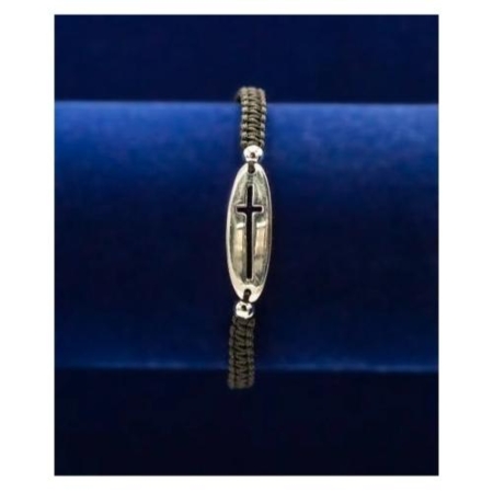 Christian Jewelry Macramé Bracelet with Cut Out Sterling Silver Cross