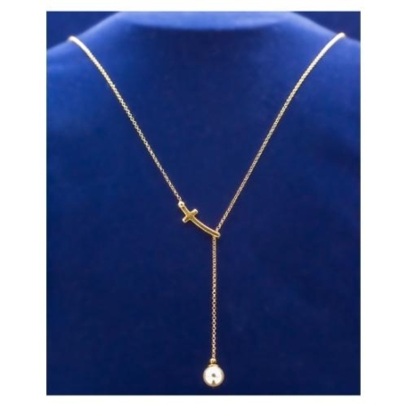 Christian Jewelry: Sideways Cross with Fresh Water Pearl Drop Adjustable 16 Inch Chain