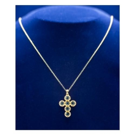 Impressive Blue Cubic Zirconia 14k Gold Plated Cross Adjustable 16 Inch Necklace