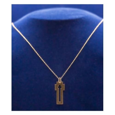 Large Gold Plate With Cut-Out Cross 16 Inch Necklace