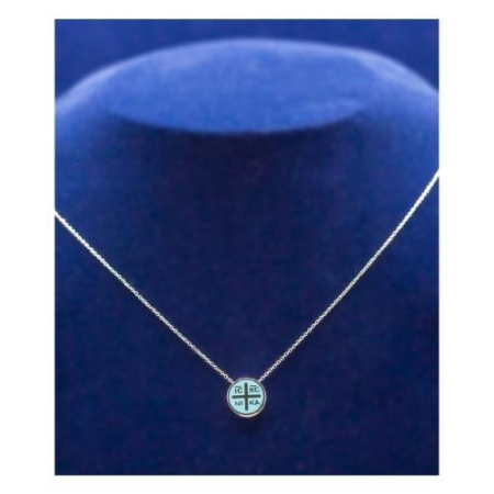 Sterling Silver IC XC NI KA Light Blue Enamel Necklace