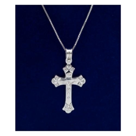 1.0 Inch Sterling Silver Crucifix Cross With Cubic Zirconia 18 Inch Chain – Christian Jewelry