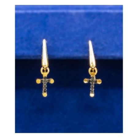 Dangle Cross Earrings With European Crystals Gold Plated 925 Silver – Christian Jewelry