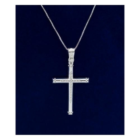 Sterling Silver 1.5 Inch Cross With 18 Cubic Zirconia 18 Inch Chain – Christian Jewelry