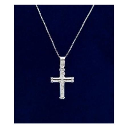 Sterling Silver 3/4 Inch Crucifix Cross 18 Inch Box Chain– Christian Jewelry
