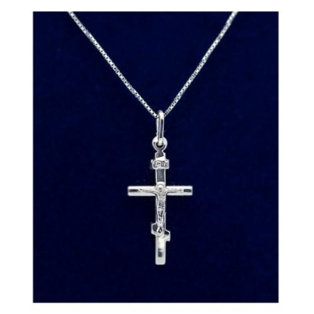 Sterling Silver Simple 1.0 Inch Crucifix Rhodium Plated 18 Inch Box Chain – Christian Jewelry