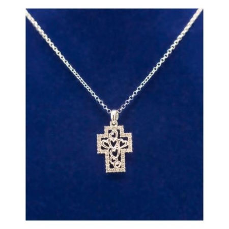 925 Silver Cross Hearts With 38 Cubic Zirconia Stones 16 Inch Cable Chain – Christian Jewelry