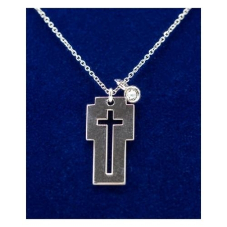 925 Silver Cutout Cross With Cubic Zirconia Stone 16 Inch Cable Chain – Christian Jewelry