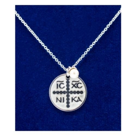 925 Silver Pendant "Jesus Conquers All" With Pearl 16 Inch Cable Chain – Christian Jewelry