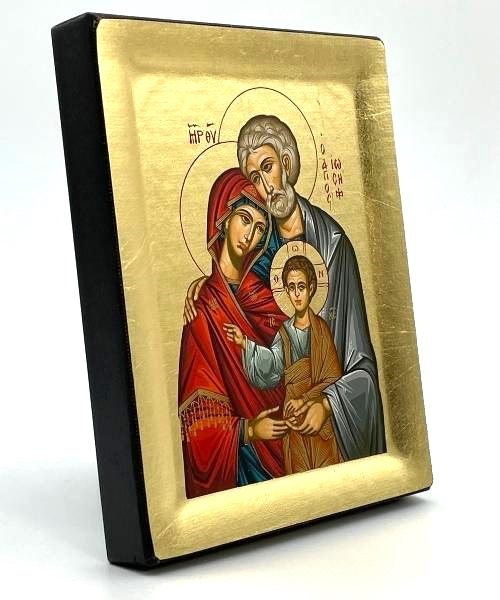 The Holy Family Silk Screen Icon Gold Leafed Natural Wood