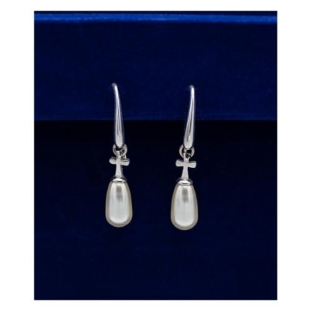 Sterling Silver ¾ Inch Cross With Pearl Drop Earrings – Christian Jewelry