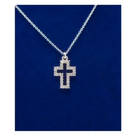 925 Silver Cutout Cross With 28 Cubic Zirconia Stones 16 Inch Cable Chain– Christian Jewelry