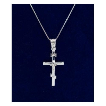 Sterling Silver Simple 1-1/4 Inch Crucifix Rhodium Plated 18 Inch Box Chain – Christian Jewelry