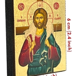 Icon of Jesus Christ Good Shepherd Magnet S Series Sideview and Size, Spiritual Artwork