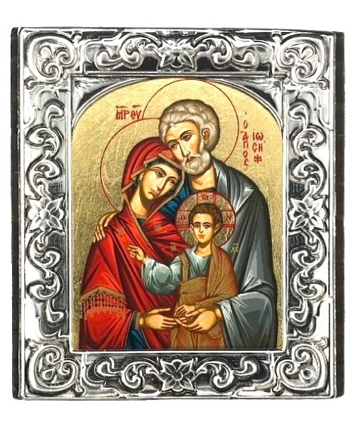 The Holy Family Silk Screen Icon Freestanding - Engraved Metal Frame ...