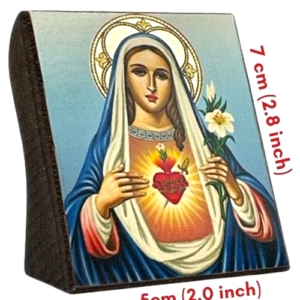 Icon of Immaculate Heart of Virgin Mary Freestanding S Series Sideview and Size, Spiritual Artwork