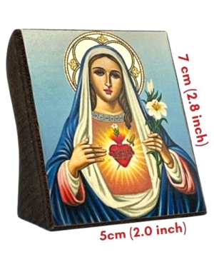 Icon of Immaculate Heart of Virgin Mary Freestanding S Series Sideview and Size, Spiritual Artwork