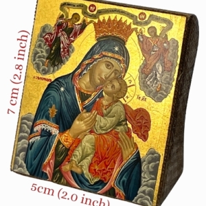 Icon of Virgin Mary Glykofilousa - Sweet Kissing S Series Freestanding Sideview and Size, Spiritual Artwork