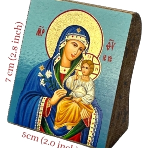 Icon of Virgin Mary Eternal Bloom S Series Freestanding Sideview and Size, Spiritual Artwork