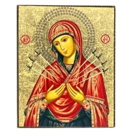 Icon of Virgin with Seven Swords Magnet S Series, Spiritual Artwork and illustratively correct