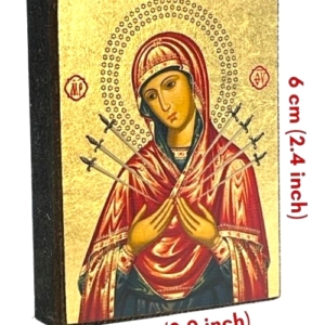 Icon of Virgin with Seven Swords Magnet S Series, Spiritual Artwork Sideview and Size