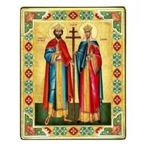 Saints Constantine and Helen Silk Screen Icon Natural Wood