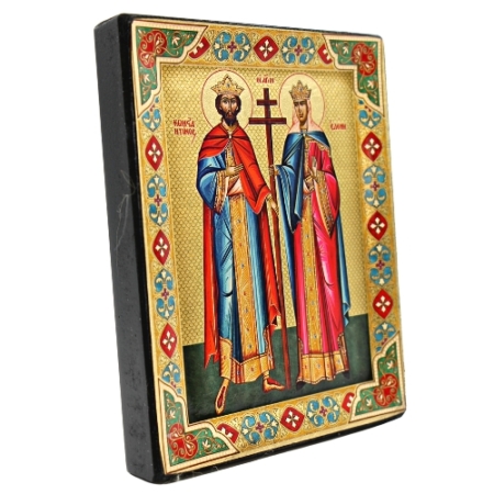 Sts Constantine and Helen Icon Gold Engraved Wood