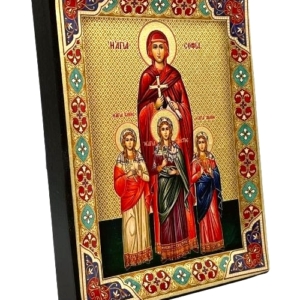 Icon of Saint Sophia with Daughters SF Series Sideview and Size, Religious Artwork