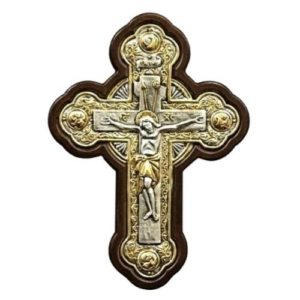 The Crucifixion Blessing Cross of 925 Silver & Wood, Catholic Artwork