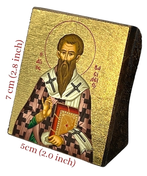 Icon of Saint Vasileios S Series Freestanding Sideview and Size, Spiritual Artwork