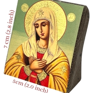 Icon of Virgin Mary Praying S Series Freestanding Sideview and Size, Spiritual Artwork