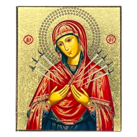 Icon of Virgin Mary with Seven Swords S Series Freestanding, Spiritual Artwork