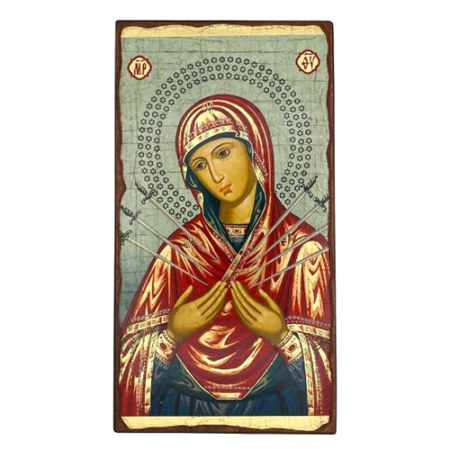 Icon of Virgin Mary with Seven Swords SW Series (Narrow Style), Spiritual Artwork