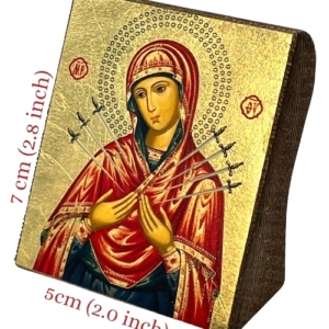 Icon of Virgin Mary with Seven Swords S Series Freestanding Sideview and Size, Spiritual Artwork