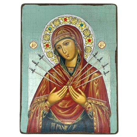 Icon of Virgin Mary with Seven Swords SWS Series, Spiritual Artwork