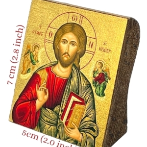 Icon of Jesus Christ Pantocrator S Series Freestanding Sideview and Size, Spiritual Artwork