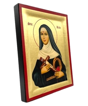Saint Rita Silk Screen Icon Gold Leafed Natural Wood