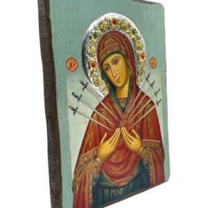 Icon of Virgin Mary with Seven Swords SWS Series Side view and Size, Orthodox Artwork