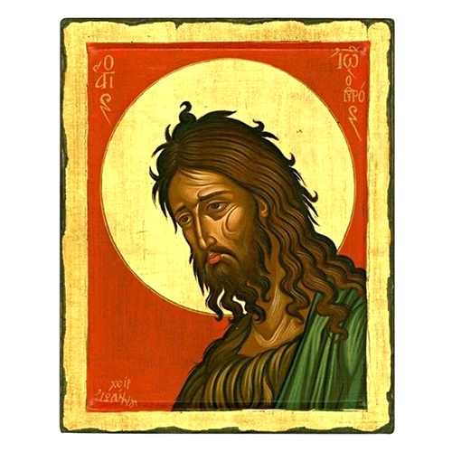 Saint John the Baptist Silk Screen Icon Natural Wood Aged