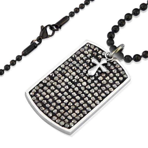 Dog Tag Cross on Stainless Steel Ball Chain Necklace