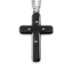 Black Plated Stainless Steel Round Edge Layer Accented Cross Pendant Necklace - 24"