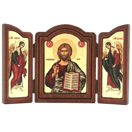 Triptych Icon of Jesus Christ Pantocrator TE Series, Spiritual Artwork